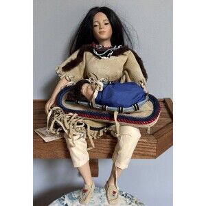 Sacajawea Porcelain doll w Papoose Baby Indian Hamilton Collection David Wright